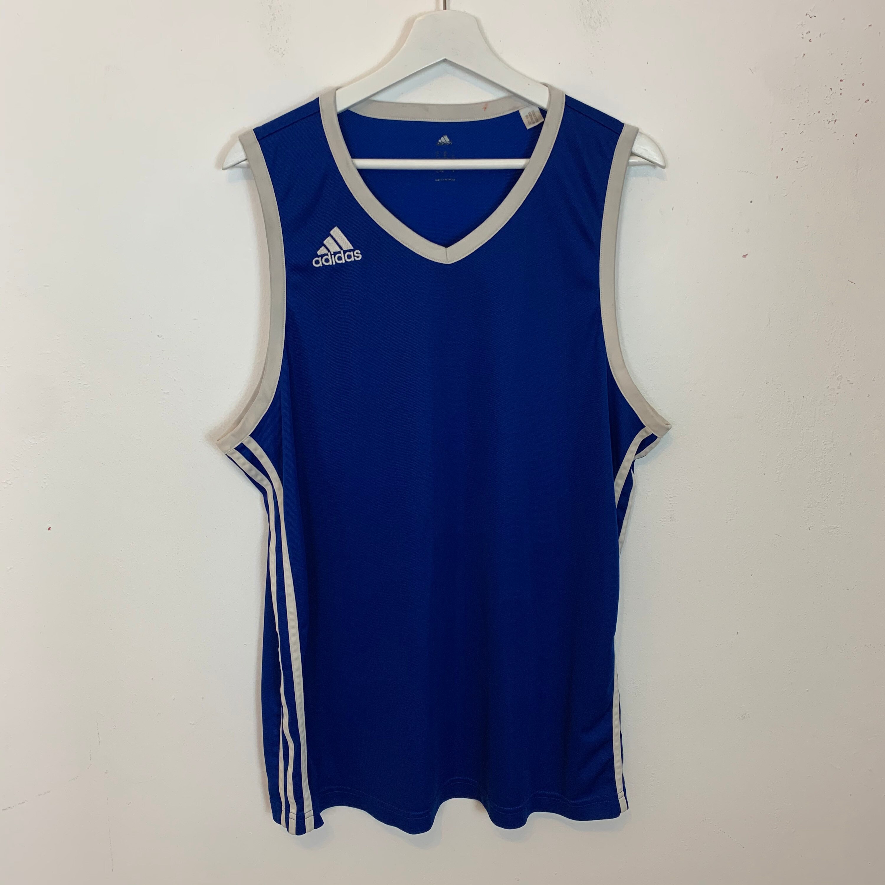 Image of Adidas Gym Vest Exercise Top Sleeveless Sports Run Running Blue Large L Men's