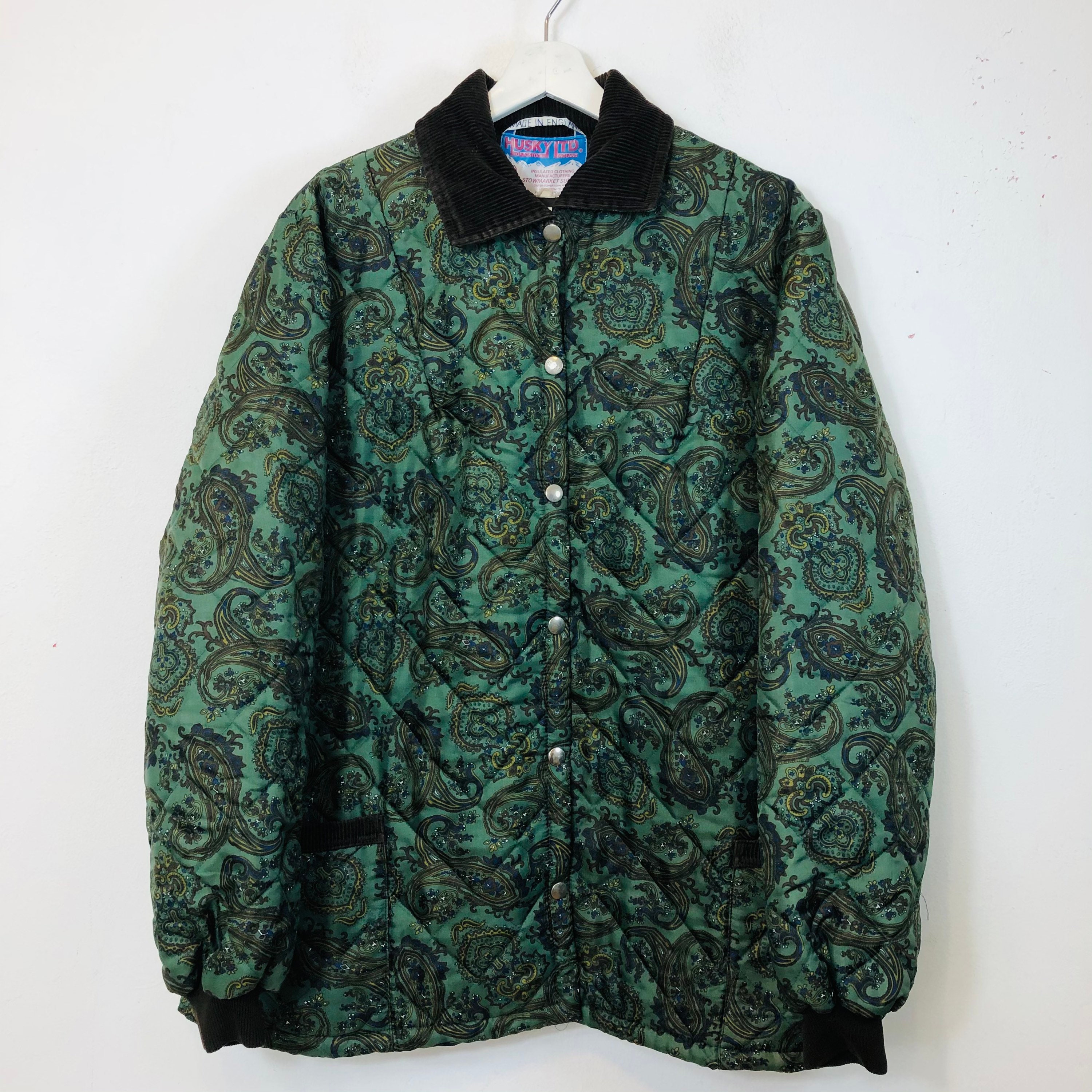 Image of Husky Of Tostock Ltd Paisley Print Quilted Jacket Coat Green Sz 42 Large L Men's