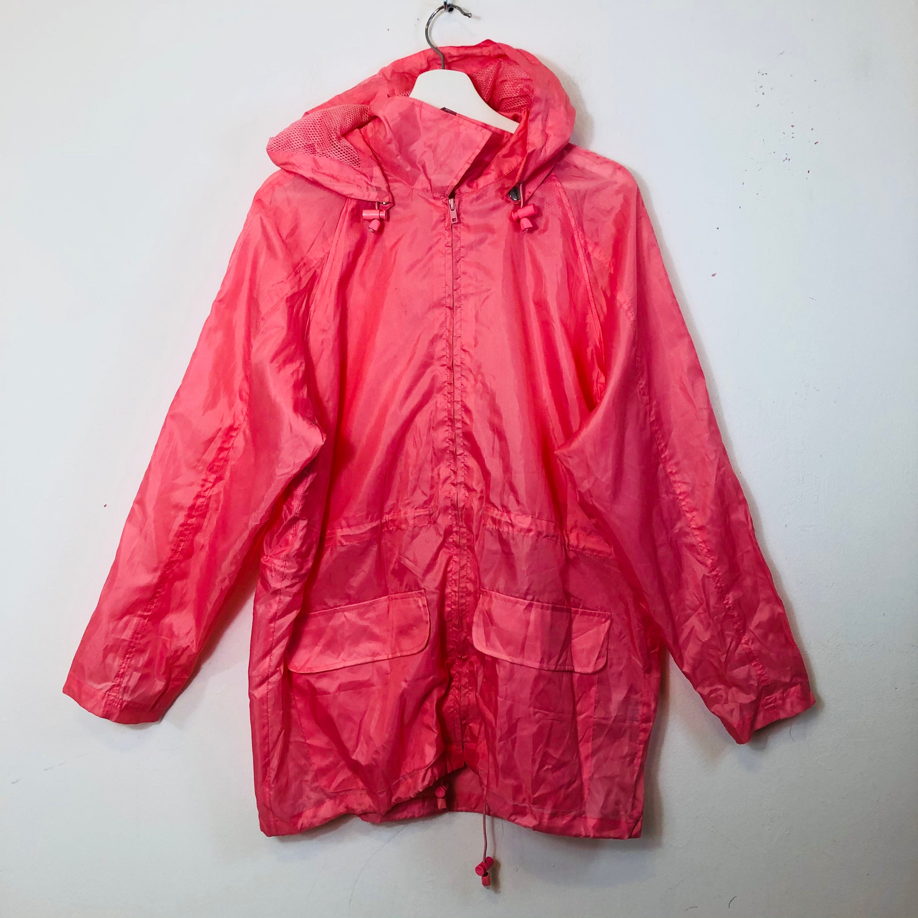 Image of Vintage Pink Raincoat With Removable Hood Jacket Coat Top Retro Uk Size