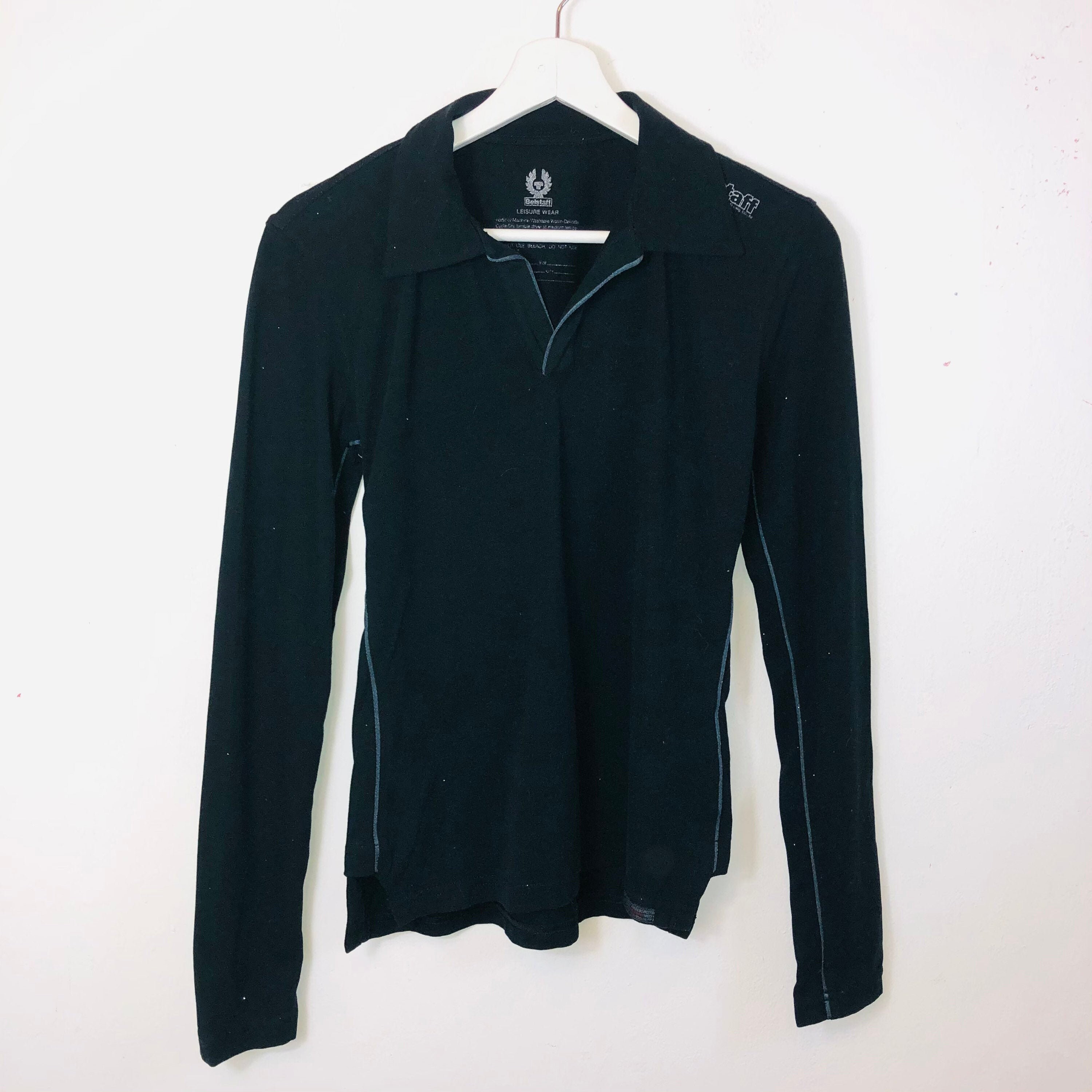 Image of Belstaff Leisurewear Tight Fitted Polo Shirt Top Jersey Black Women's Uk Size