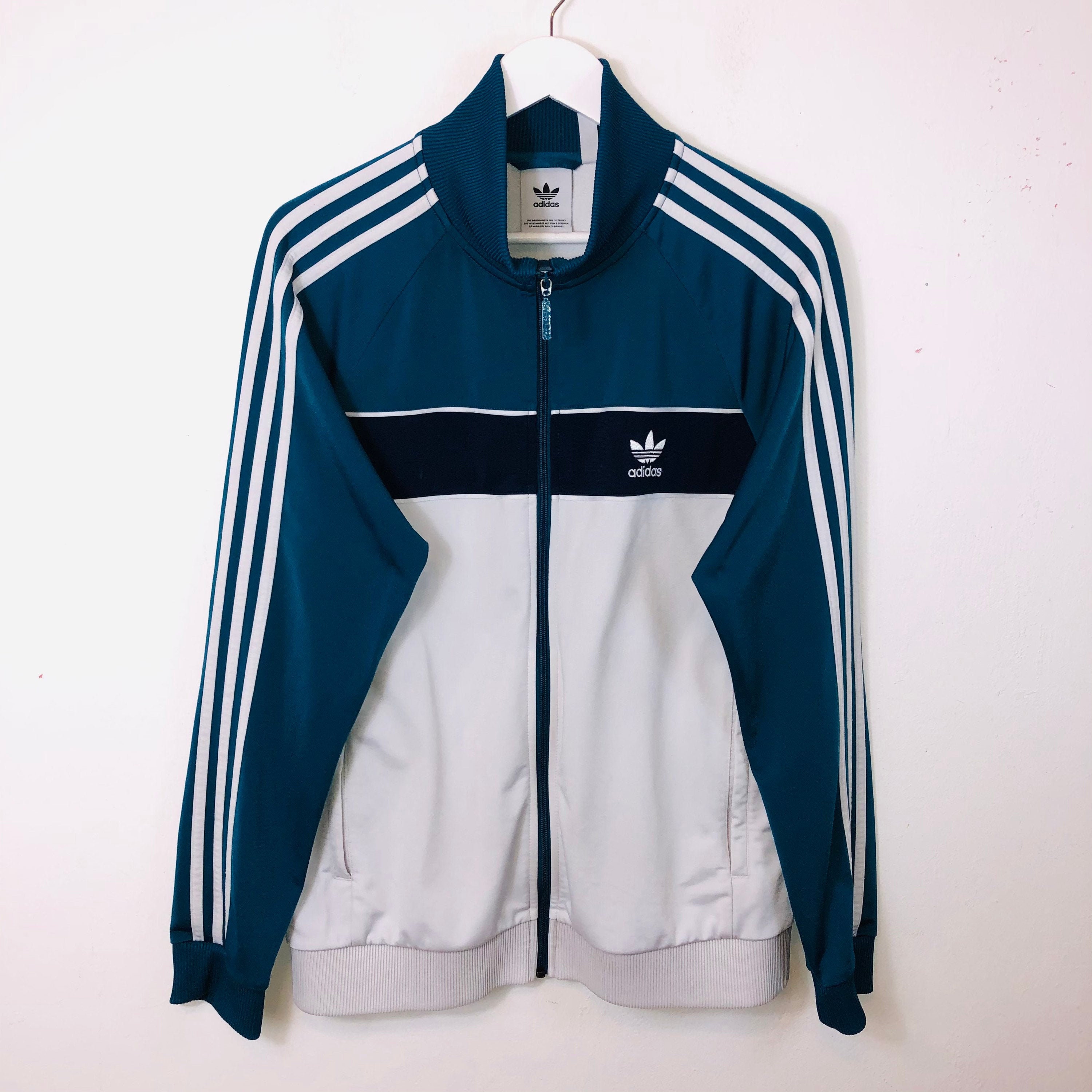 Image of Men's Adidas Originals Zip Up Track Jacket Tracksuit Top White Green Uk M Medium