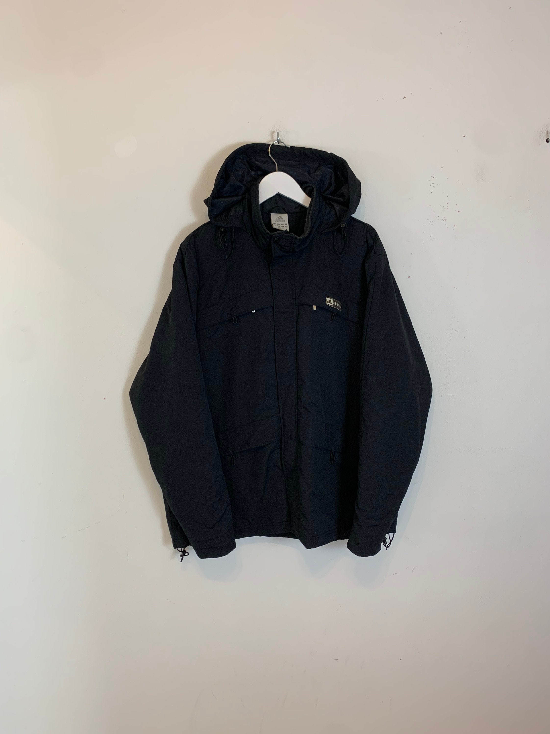 Image of Men's Vintage Adidas Hooded Windbreaker Jacket Coat Black Uk Size L Large