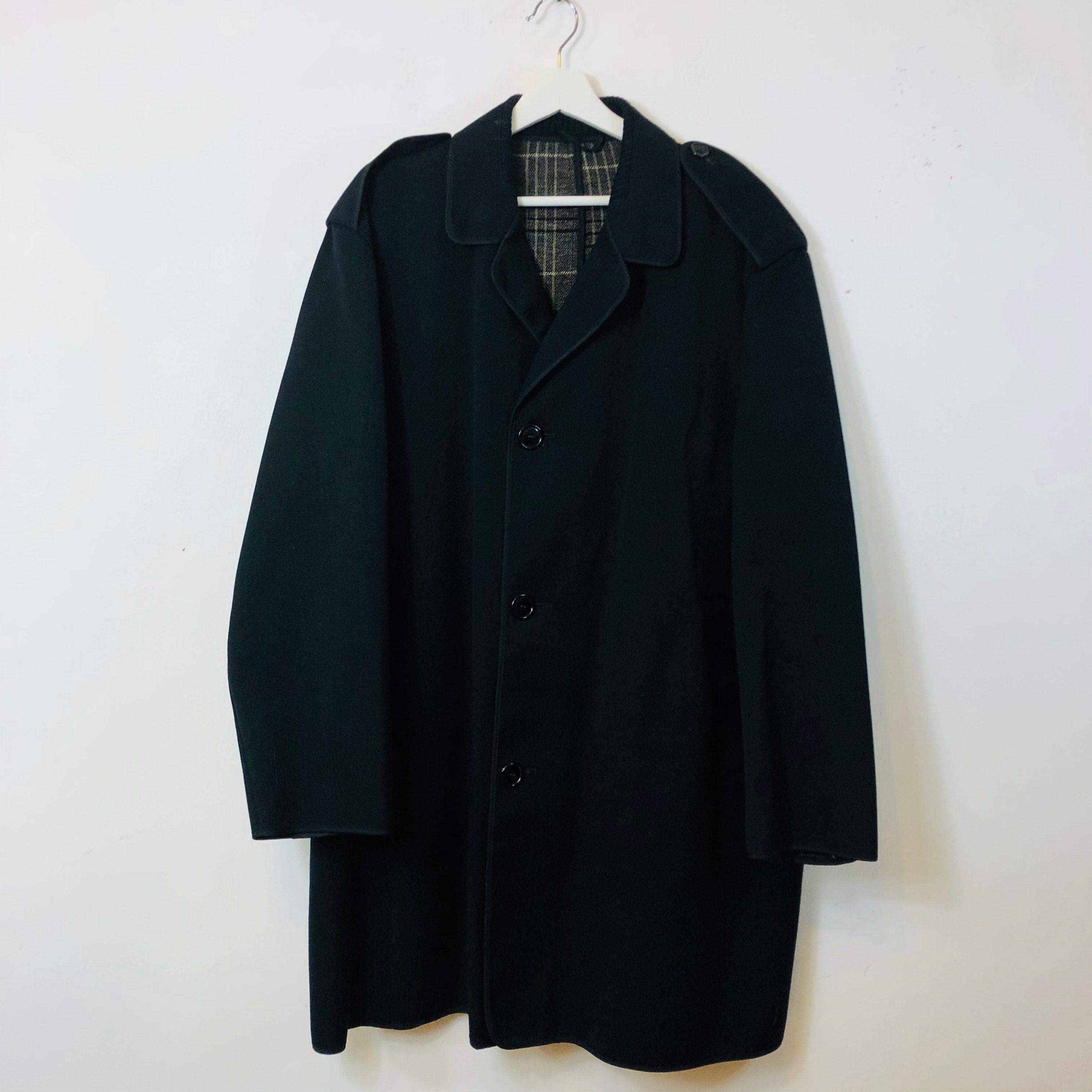 Image of Gannex Trench Coat Black With Checked Lining Jacket Retro Buttons Large L Men's