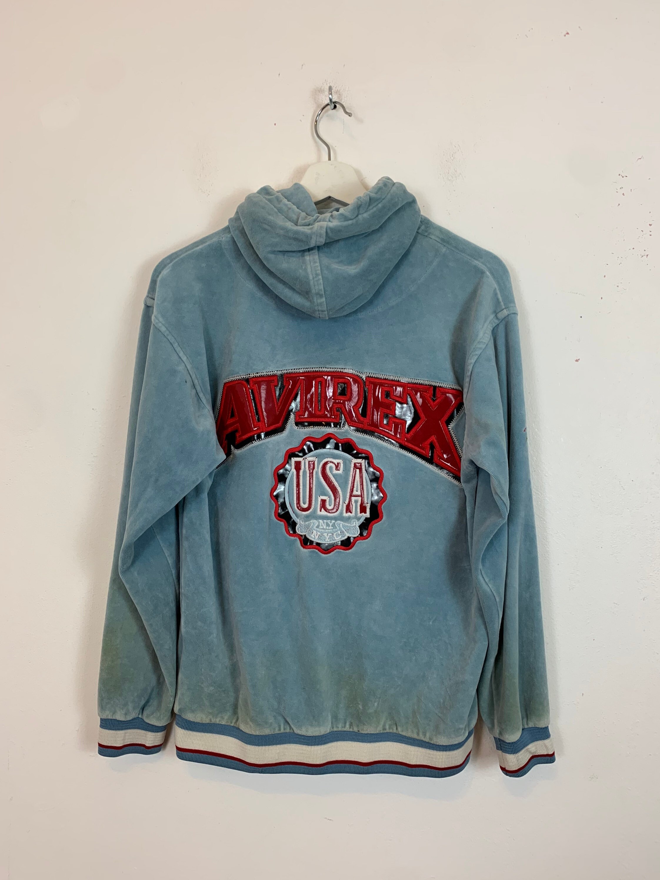 Image of Avirex Velour Hooded Track Jacket Top Hood Hoodie Sweater Women's Uk Size