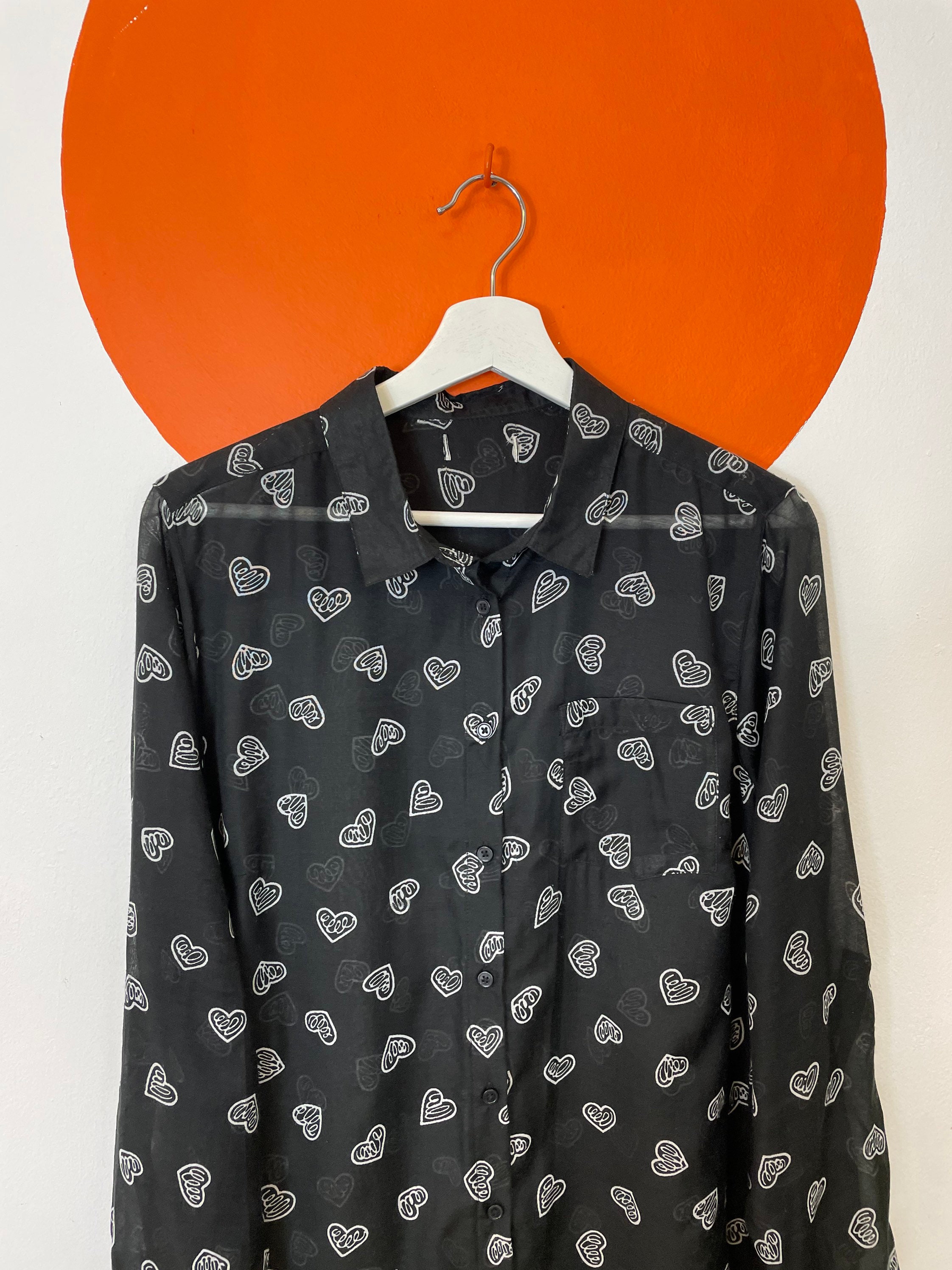 Black Heart Print Long Sleeve Blouse Shirt Top Graphic Funky | Etsy