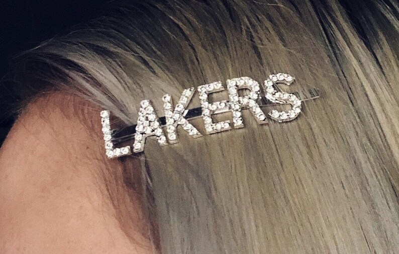 Lakers hair clip crystal custom rhinestone bobby pin girls basketball bling sports