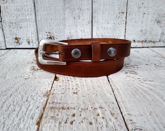 Handmade 1" Western Belt - Nickle Buckle - Brown Leather