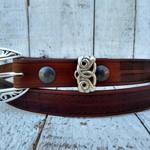 Celtic Themed Belt - 1&#39; Belt - Hand Stamped Celtic Knots - Celtic Buckle
