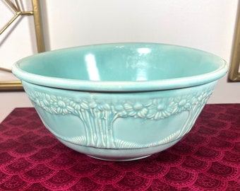 Vintage Homer Laughlin Orange Tree Large Pottery Mixing Bowl - Aqua Teal, Embossed, Excellent Condition, 1930's