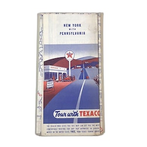 Vintage Texaco 1952 Pennsylvania und New York Road Map - Guter Zustand