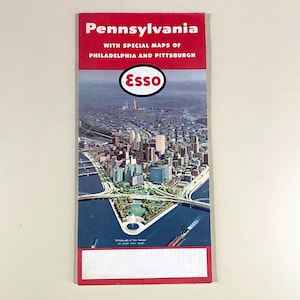 Carte routière Esso 1957 de la Pennsylvanie vintage, très bon état
