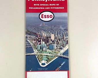 Vintage Esso 1957 Roadmap of Pennsylvania, Very Good Condition