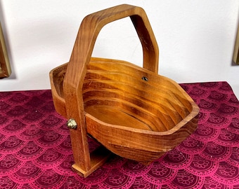 Vintage Collapsible Handled Wooden Basket - Very Good Condition