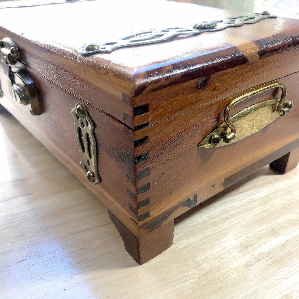 Vintage Cedar Wood Cigar Box with Brass Accents Dovetailed Etsy