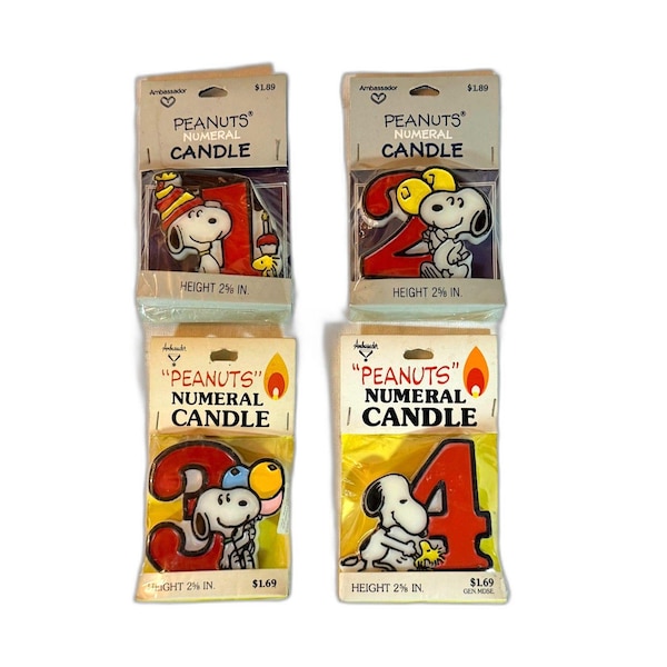 vintage bougie d'anniversaire chiffre Snoopy, cacahuètes, poinçon ambassadeur NSA, choisissez 1 - 4
