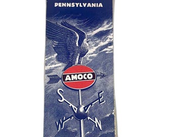 Vintage 1955 Amoco Gas Station Road Map of Pennsylvania, Very Good Condition