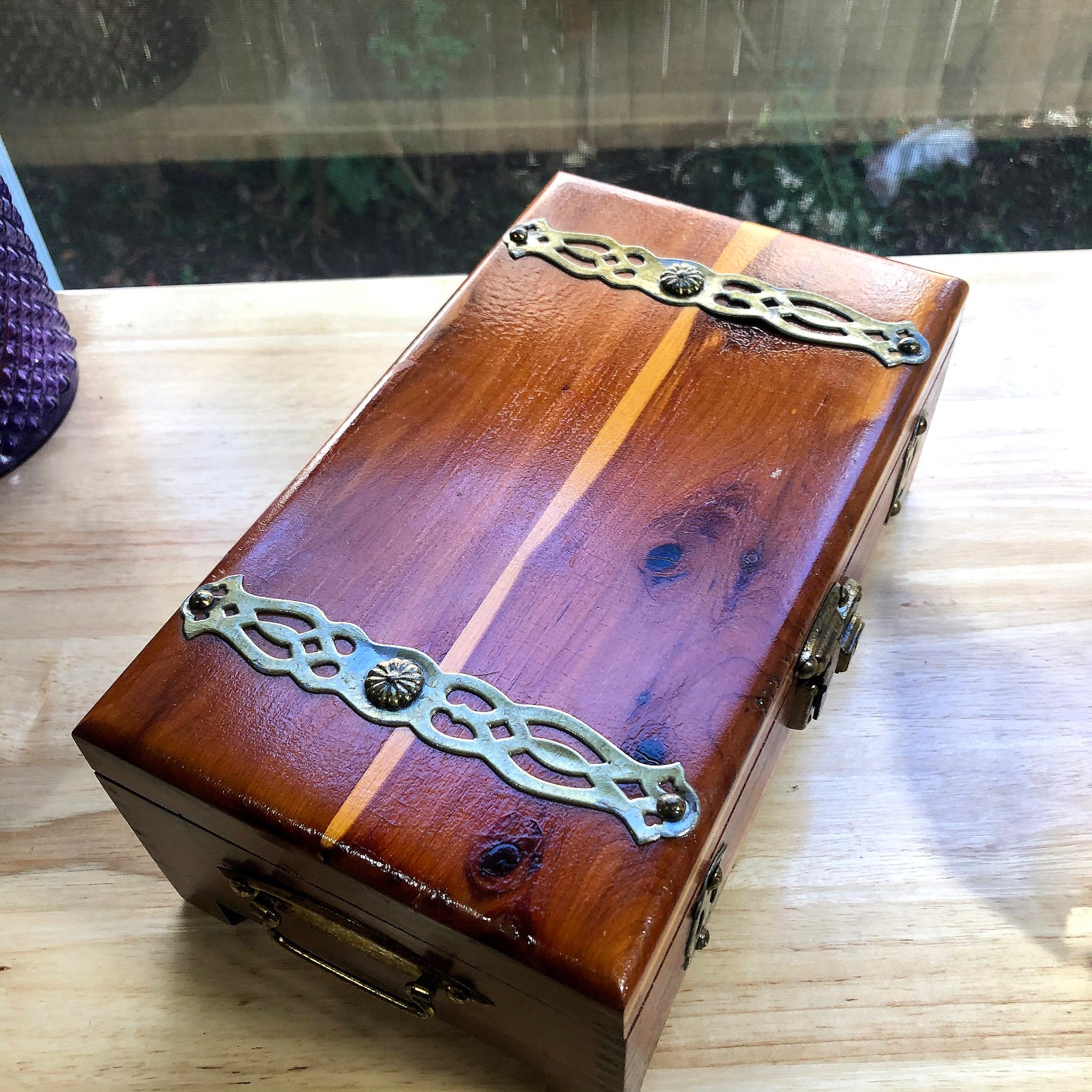 Vintage Cedar Wood Cigar Box with Brass Accents Dovetailed Etsy