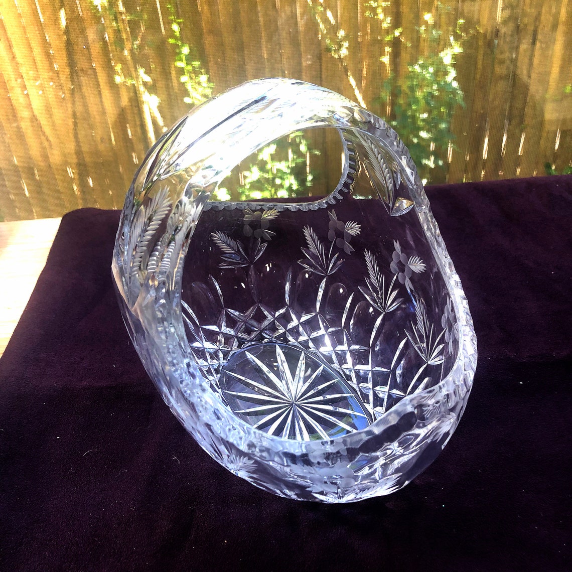 Vintage Pressed & Etched Clear Glass Basket Etsy