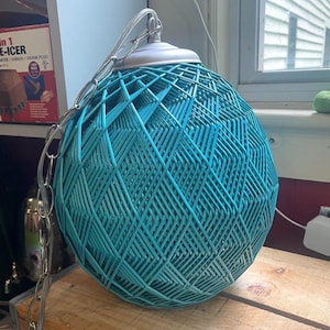 Vintage Mid-Century Modern Rattan Wicker Orb Hanging Chain Swag Lamp - Upcycled