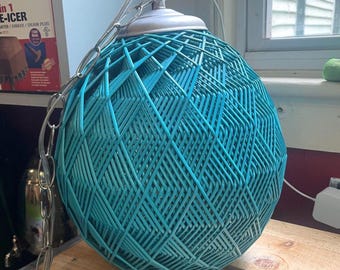 Vintage Mid-Century Modern Rattan Wicker Orb Hanging Chain Swag Lamp - Upcycled