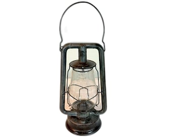 Lanterne à huile tubulaire au kérosène Dietz Monarch antique/vintage, globe lumineux Loc-Nob Fitzall transparent