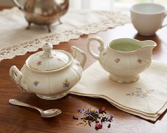 Vintage Krautheim Creamer & Sugar Bowl Set: US Zone Germany Floral Porcelain