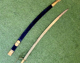 VTG Indian Wedding Display Sabre Cavalry Sword, Etched Blade & Scabbard, Good