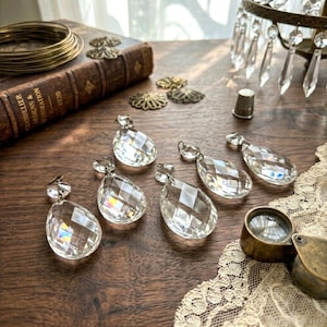 6 Vintage Chandelier Crystal Prisms French Cut Teardrop Drops 3" Suncatcher
