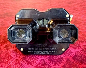 Visor estereoscópico Sawyers View-Master Modelo B de la década de 1940 / Visor estereoscópico de baquelita negra / Fotografía vintage de mediados de siglo
