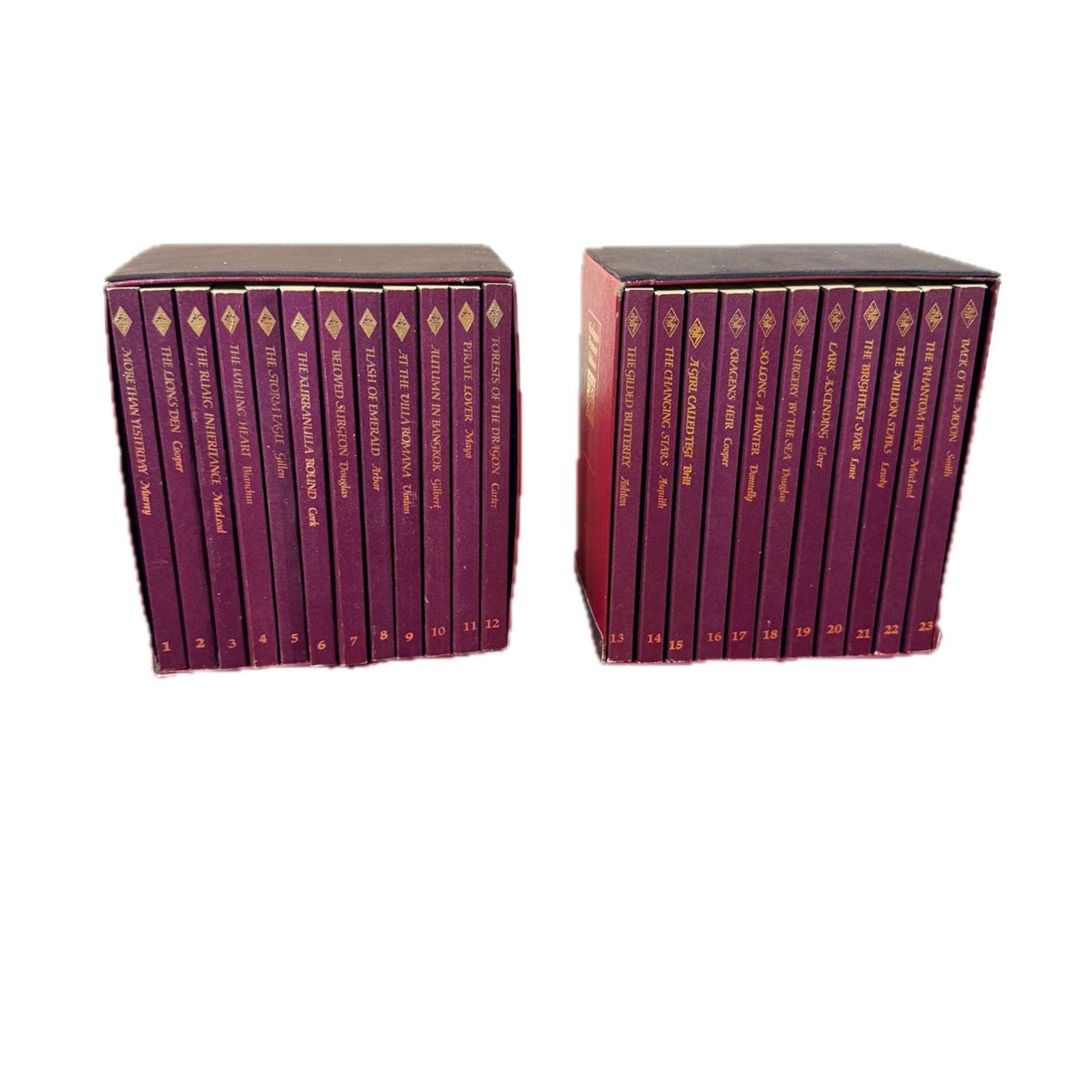 Vintage Harlequin Premiere Editions Book Set, Burgundy Gold Spines, 1-23 Volumes