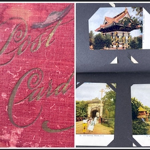 Antigos itens efêmeros não utilizados 50 cartões postais Scrapbook 1900-10 Viagem ao redor do mundo - Excelente