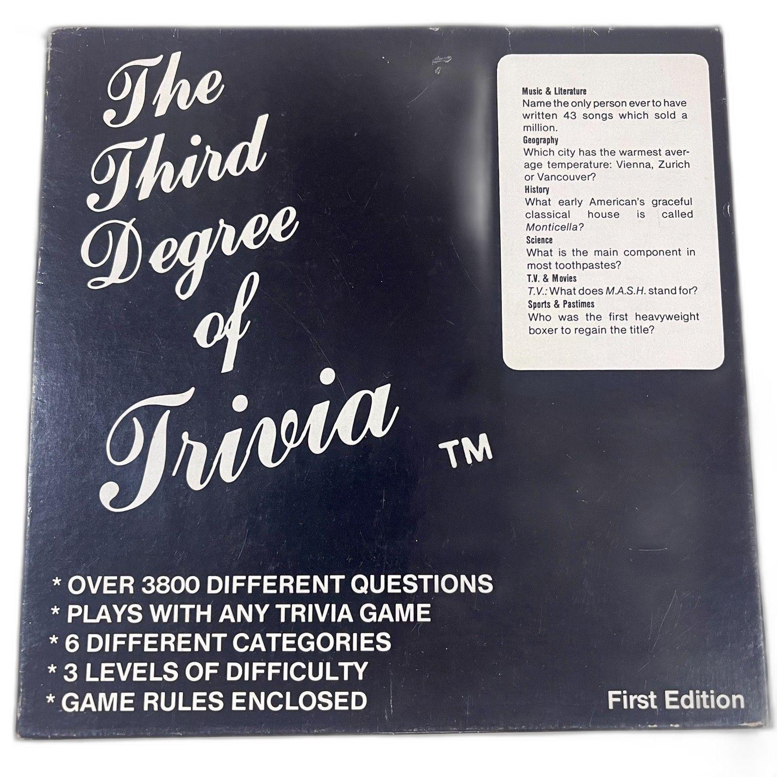 Vintage New Old Stock "The Third Degree of Trivia" 1st Ed., Game & Add-On, 1984