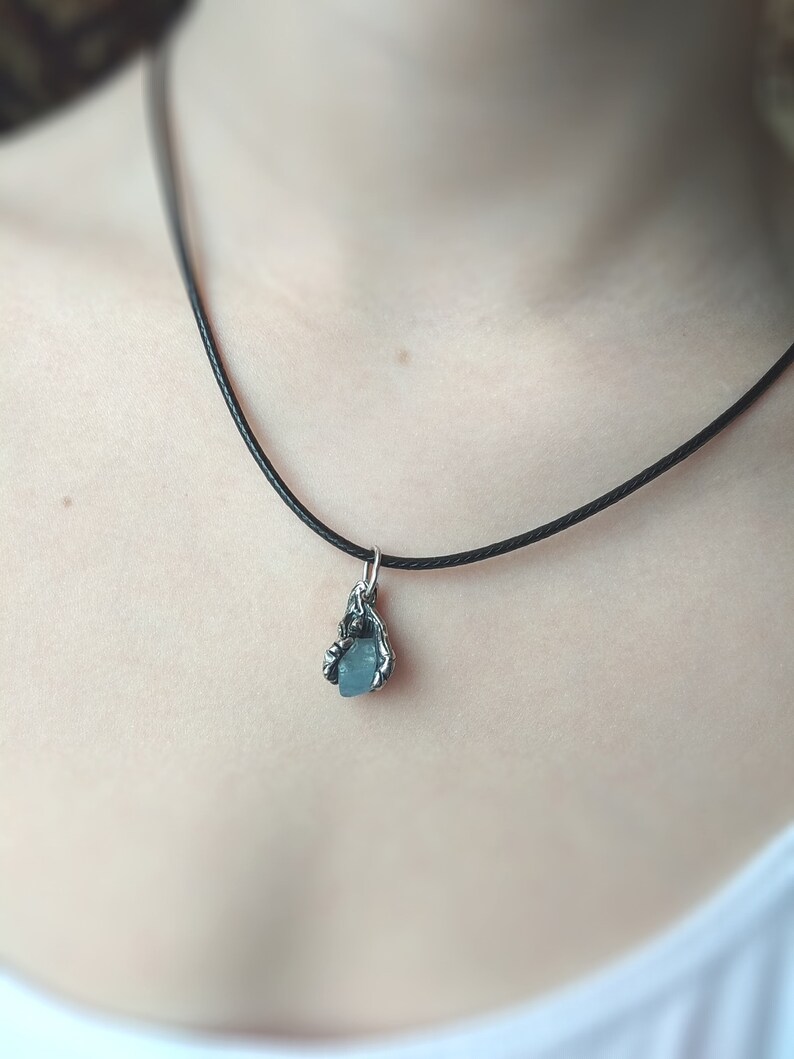 Twig raw aquamarine necklace Sterling silver