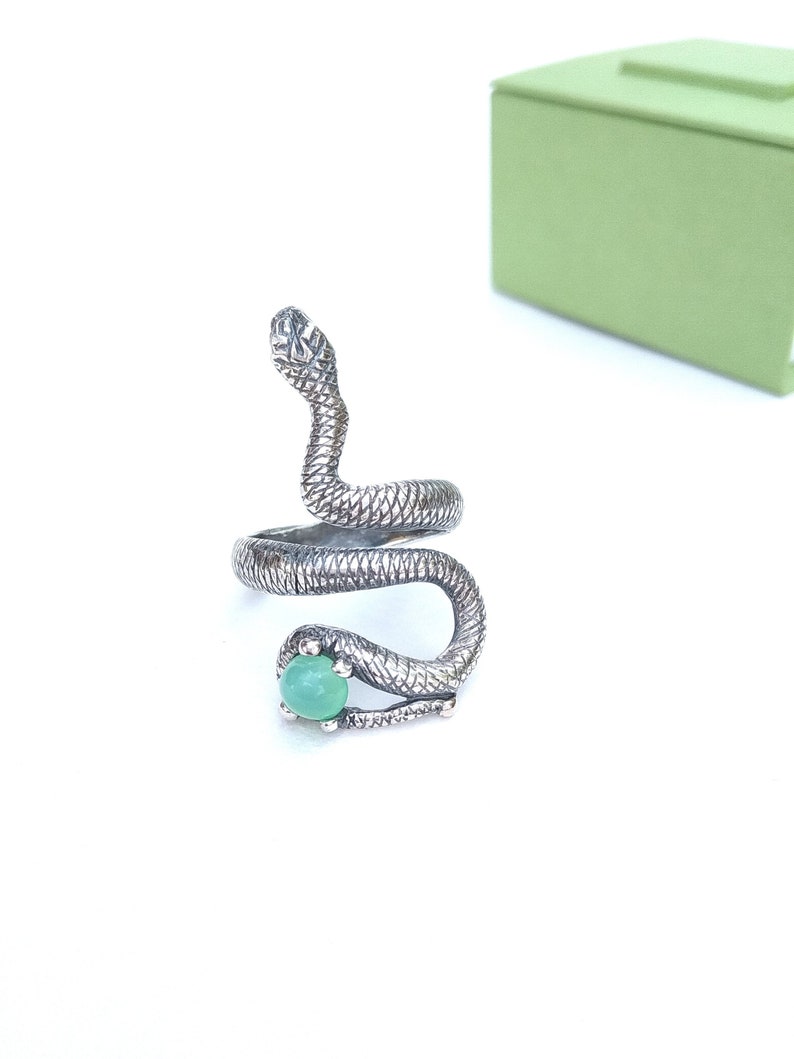 Snake ring Chrysoprase ring Snake Gifts Full finger ring