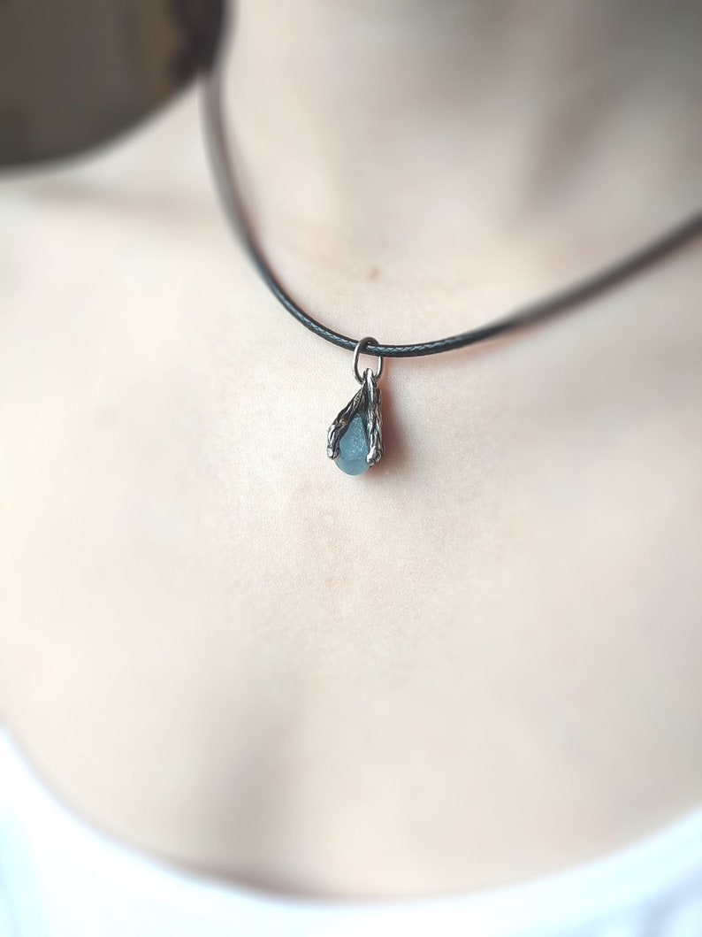 Twig raw aquamarine necklace Sterling silver