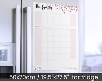 Magnetic Dry Erase Calendar for Fridge - Monthly planner & weekly planner - large magnetic calendar | 50x70cm / 19.5"x27.5" | Pink dots