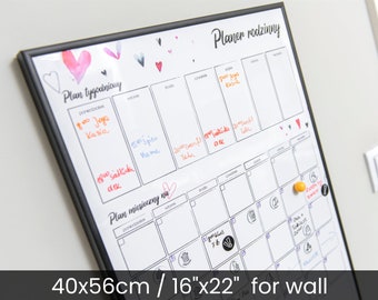 Perpetual wall calendar | Dry erase planner | Family schedule | Reusable calendar | Whiteboard calendar | 40x56cm / 16"x22" | Hearts