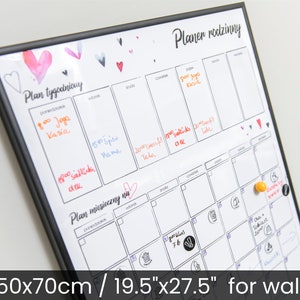 Perpetual wall calendar | Dry erase planner | Family schedule | Reusable calendar | Whiteboard calendar | 50x70cm / 19.5&quot;x27.5&quot; | Hearts
