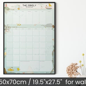 Wall Planner | Family Planner | Family Calendar | Dry erase calendar | Whiteboard calendar | 50x70cm / 19.5&quot;x27.5&quot; | Nautical