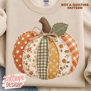 Patchwork Pumpkin PNG, Faux Applique Shirt Design, Quilted Fall png, Autumn Sublimation Design, DTF Transfer png, Cozy Fall png