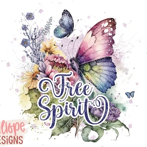 Free Spirit png, Motyl Sublimacja, Hippie png, Boho png, Inspirujący projekt, Kwiatowy motyl, Projekt damski, Projekty koszulek