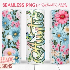 Auntie Tumble PNG mit Schmetterlingen, 20 oz Tumbler Designs, Geschenk für Tante, Schmetterling, Floral Tante Wrap, Skinny Tumble Wrap Design