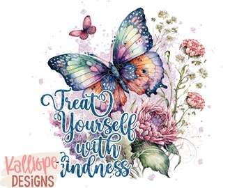 Kindness Butterfly Sublimation Design: Boho Floral (PNG)