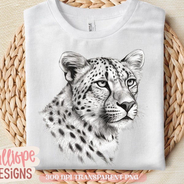 Cheetah PNG, Safari Animal Clipart, Cheetah Illustration, Line Drawing for Graphic Tee, T-Shirt Sublimation Design, Digital Download