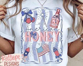 American Honey PNG: Preppy 4th of July, Coquette Bow (Digital Download)