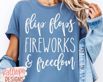 4th of July SVG, Flip Flops Fireworks and Freedom PNG, Independence Day, Memorial Day, Patriotic Graphic Tee Design, Digital Download