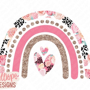 Rainbow PNG, Leopard and Rose Glitter Rainbow Sublimation Design, Rainbow Clipart, Digital Download, Printable T-Shirt Designs