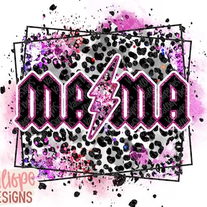 Mama png, Leopard Print Lightening Bolt png, Mama Sublimation, T-Shirt Designs for Mom, Mother&#39;s Day, Edgy Mom Shirt png, Glitter Mama png