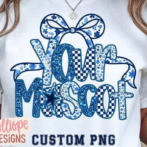 Custom Mascot PNG, Preppy Mascot With Bow PNG, School Spirit PNG, Trendy Mascot, Girly Mascot, Faux Glitter, Digital Download, Sublimation