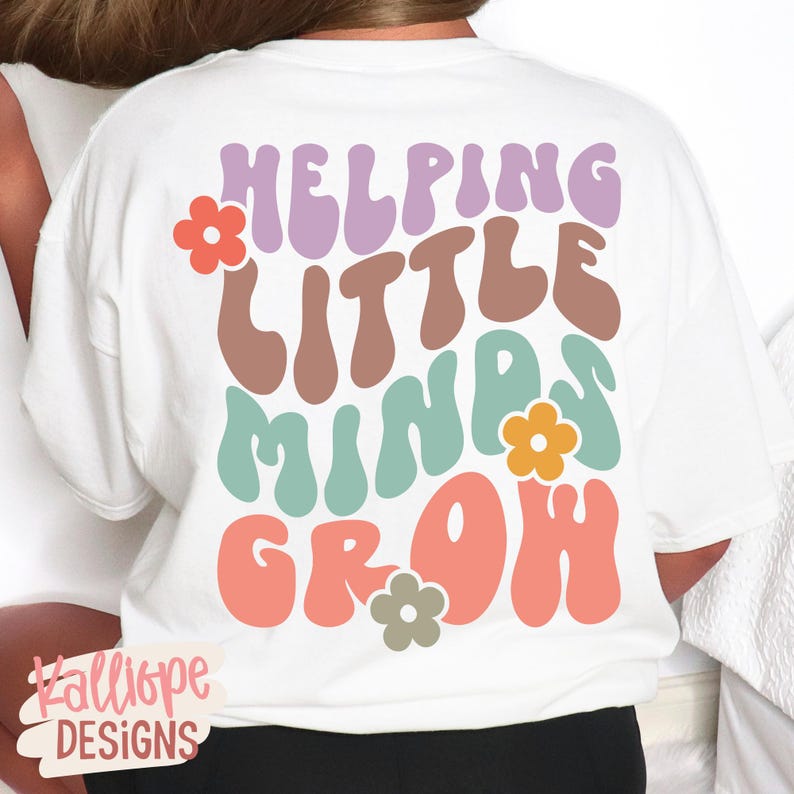 Retro Teacher SVG, Helping Little Minds Grow PNG, Groovy Teacher Shirt Design, Back to School, Teacher Appreciation Gift, Cricut Cut File image 3